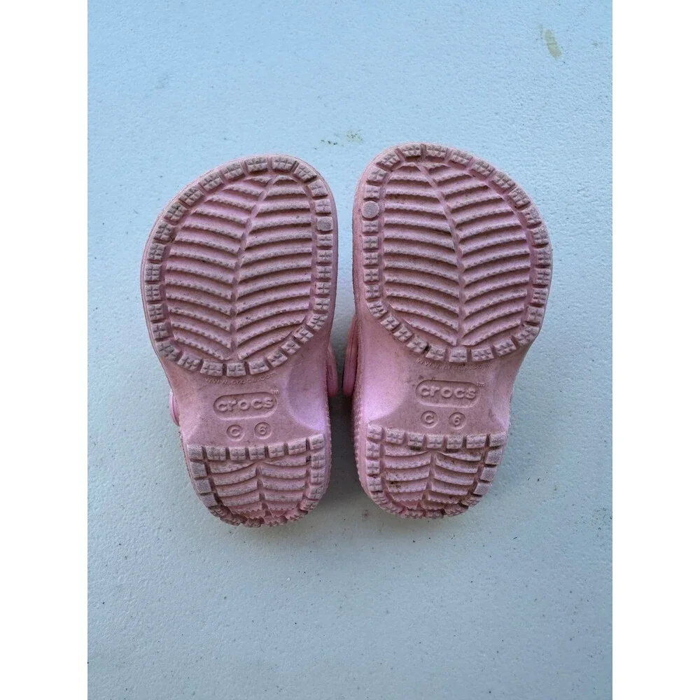 Crocs Toddler Girl Pink Classic Glitter Croslite Foam Round Toe Slip On Clogs 6